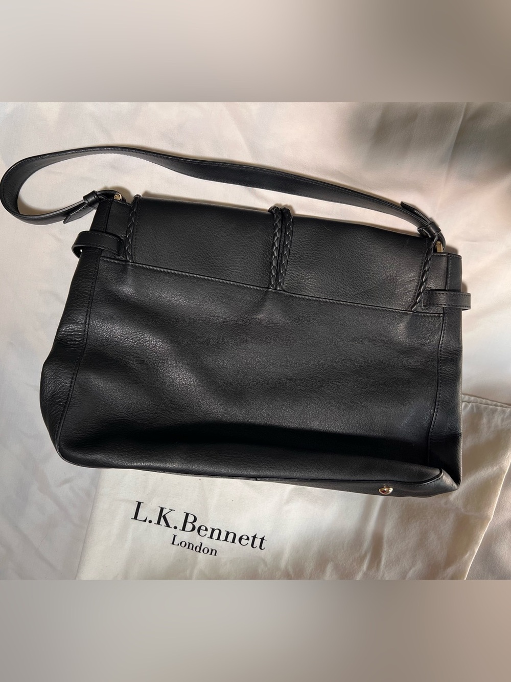 LK Bennett Black Leather Shoulder Bag with Braided Tassel with storage bag - Picture 4 of 15